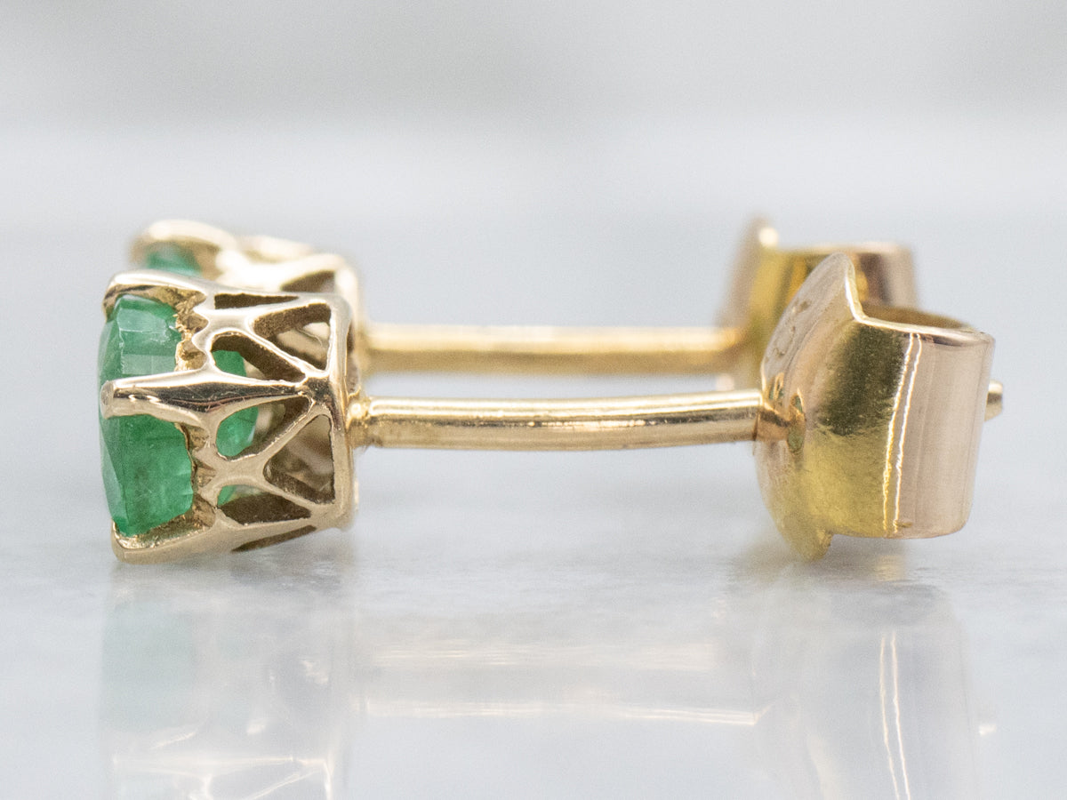 Yellow Gold Emerald Gemstone Stud Earrings