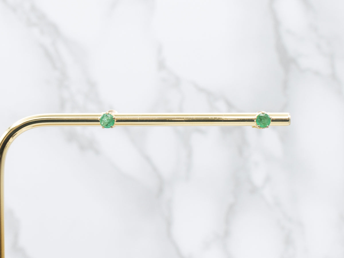 Yellow Gold Emerald Gemstone Stud Earrings