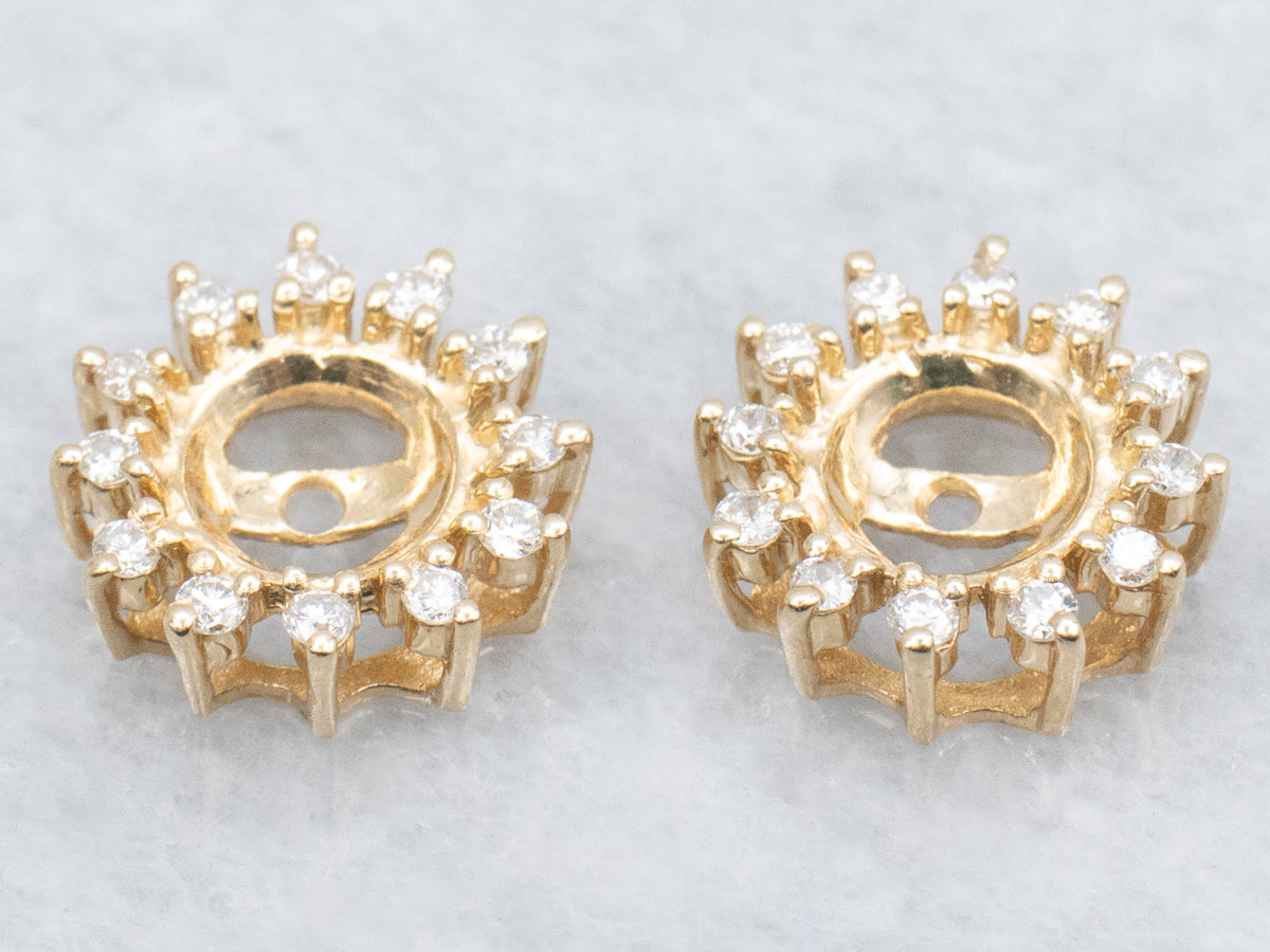 Vintage Yellow Gold Diamond Halo Earring Jackets