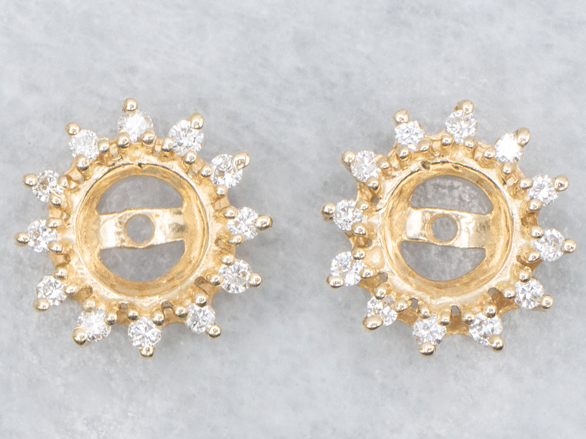 Vintage Yellow Gold Diamond Halo Earring Jackets