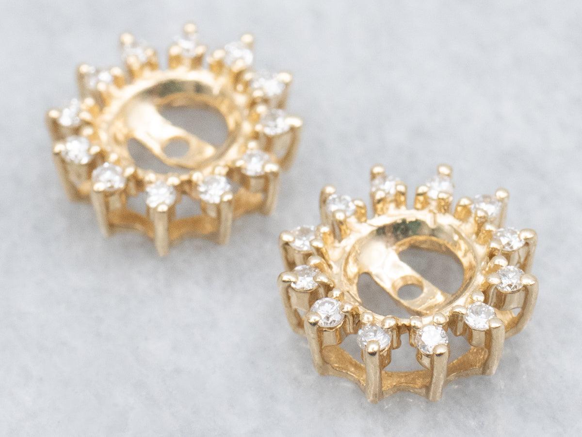 Vintage Yellow Gold Diamond Halo Earring Jackets