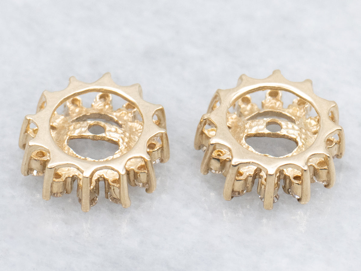 Vintage Yellow Gold Diamond Halo Earring Jackets