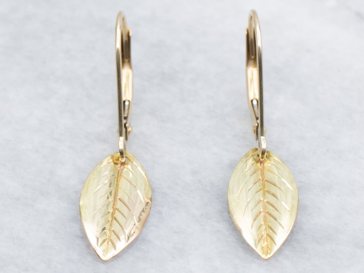Etched Gold Leaf Botanical Drop Earrings