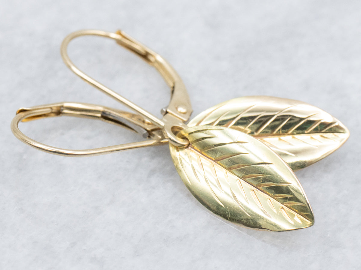 Etched Gold Leaf Botanical Drop Earrings