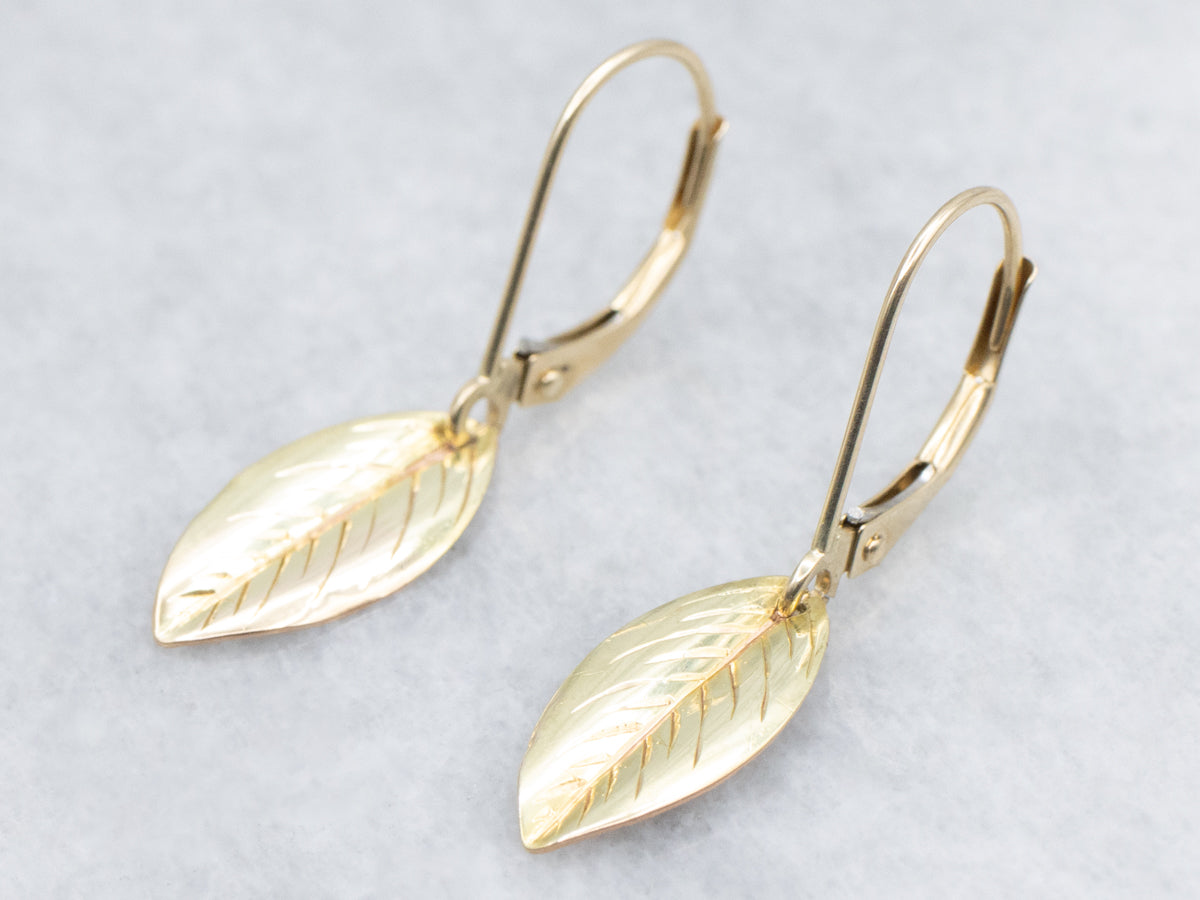 Etched Gold Leaf Botanical Drop Earrings