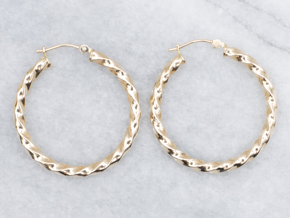 Twisted Yellow Gold Tube Hoop Earrings