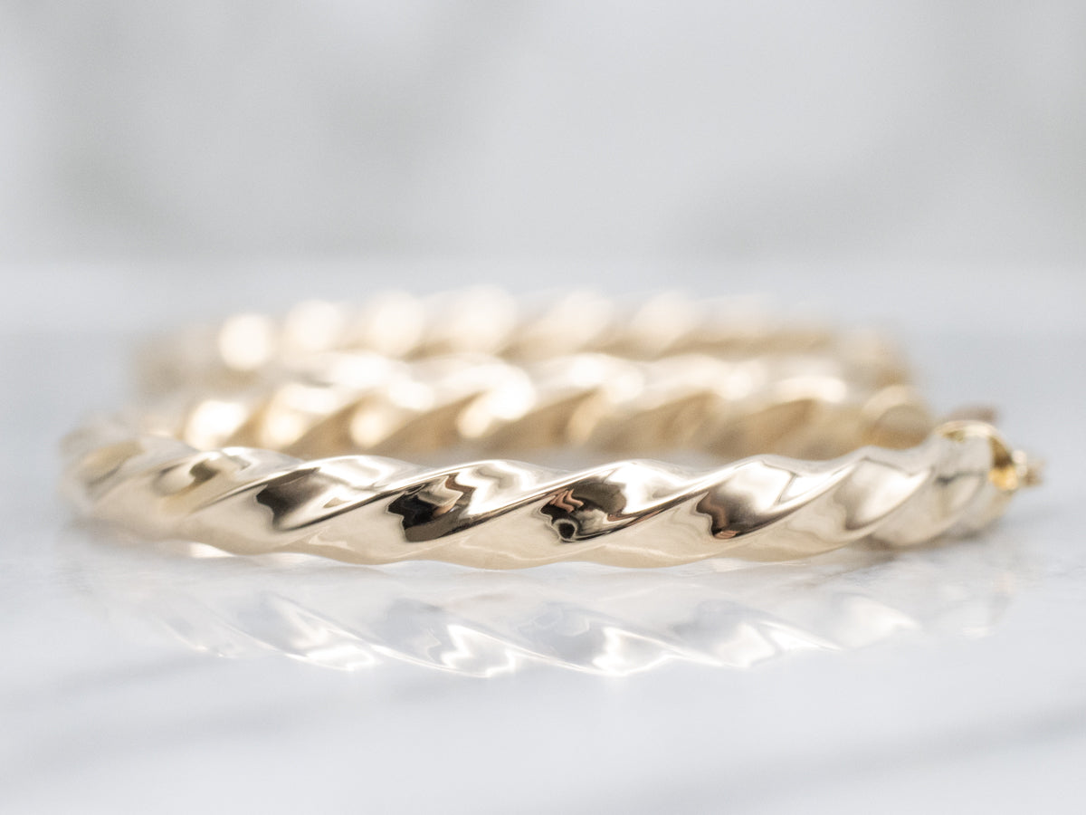 Twisted Yellow Gold Tube Hoop Earrings