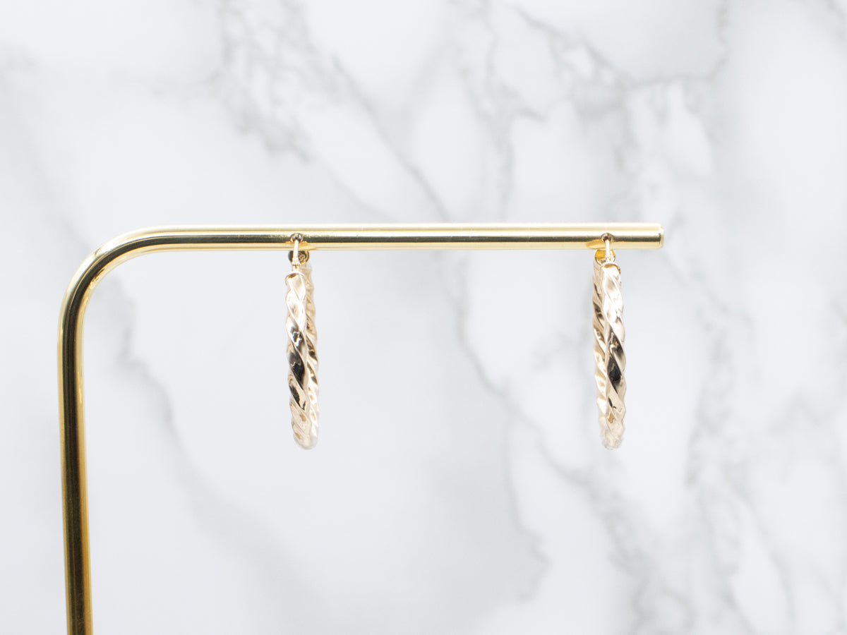 Twisted Yellow Gold Tube Hoop Earrings