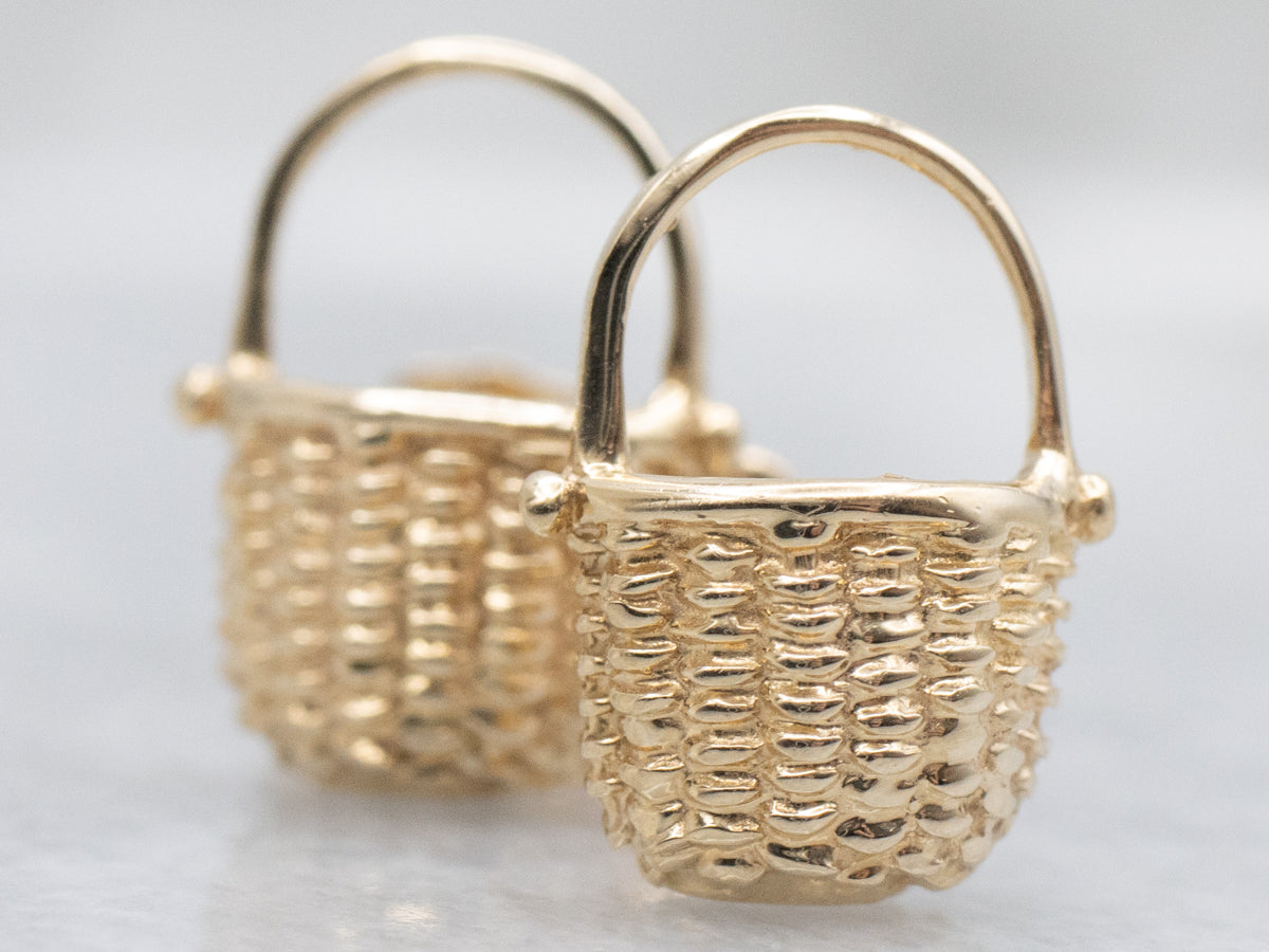 Woven Basket Yellow Gold Stud Earrings