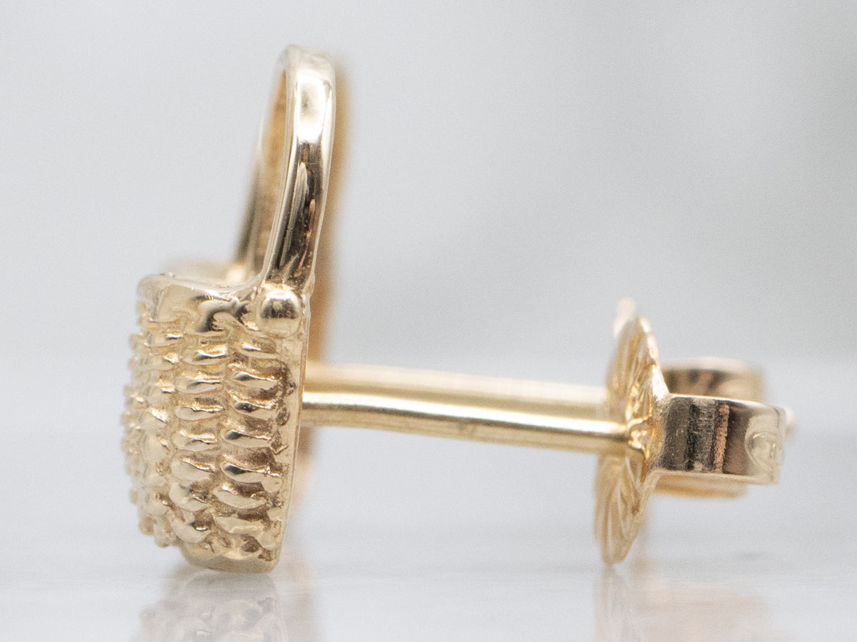 Woven Basket Yellow Gold Stud Earrings