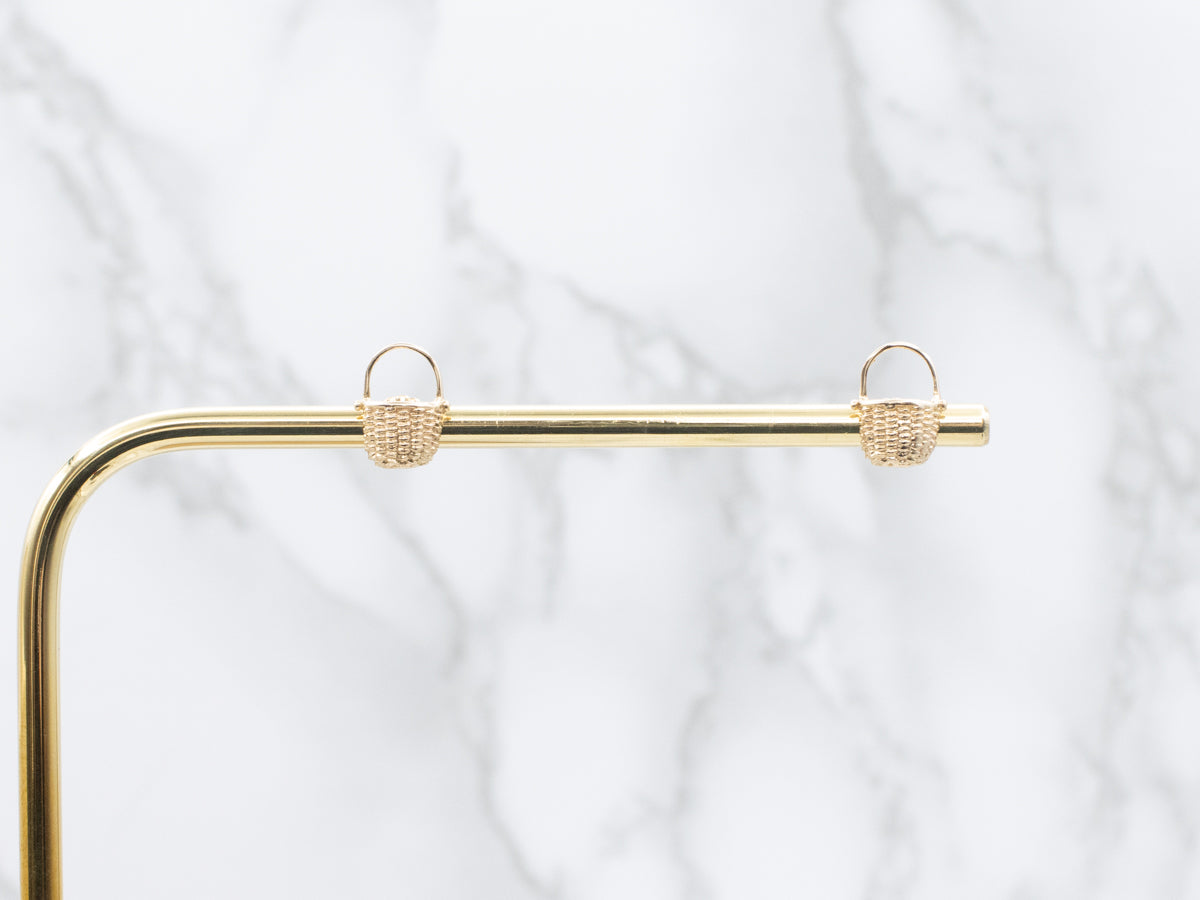 Woven Basket Yellow Gold Stud Earrings