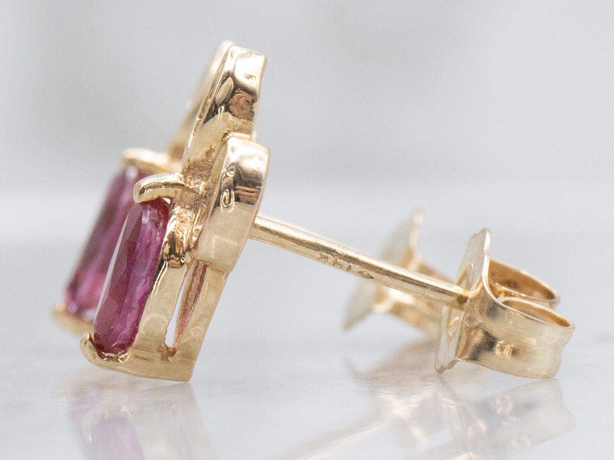 Marquise-Cut Ruby and Diamond Yellow Gold Stud Earrings