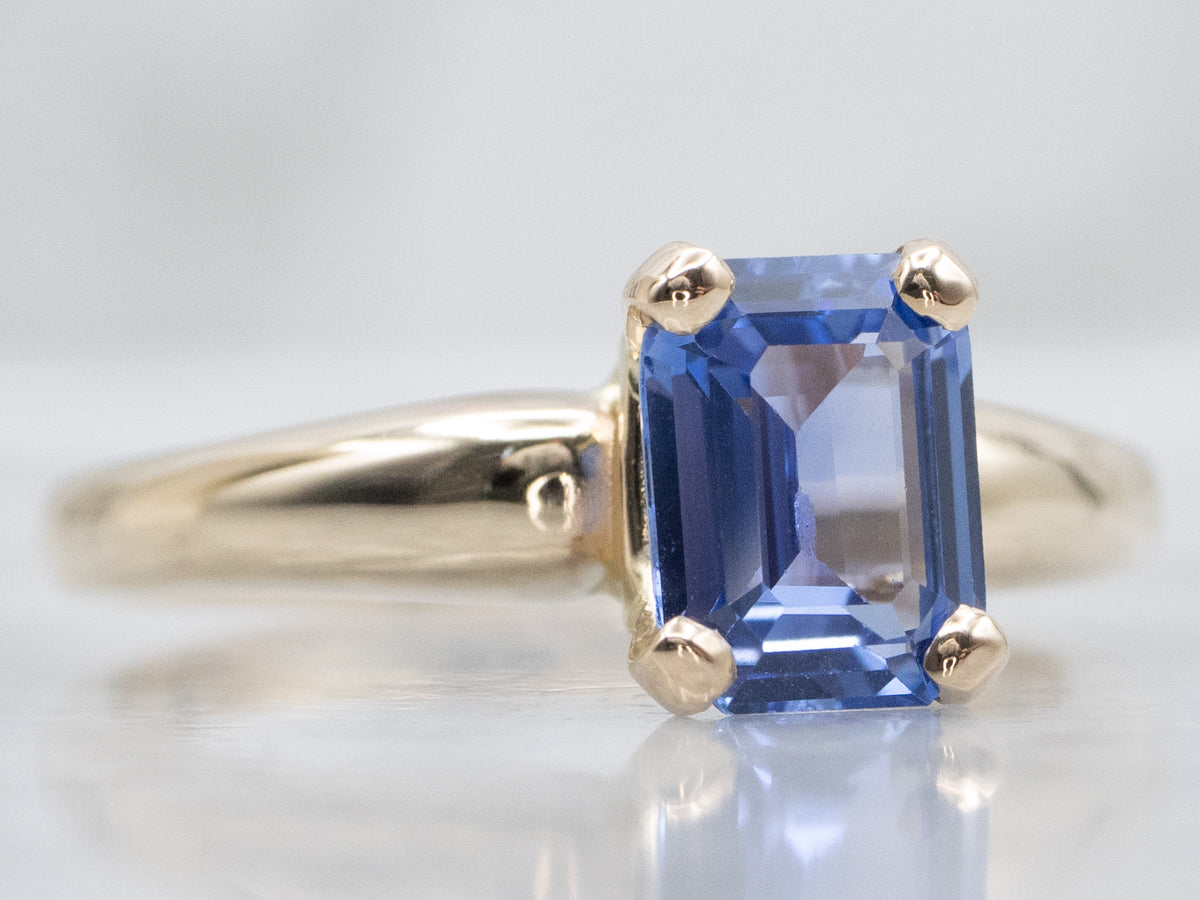 Emerald-Cut Blue Sapphire Solitaire Engagement Ring