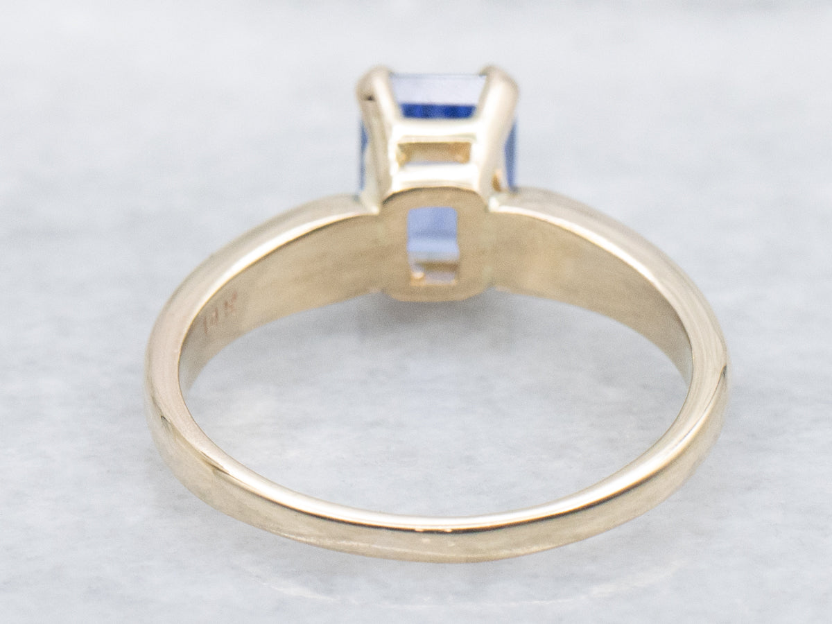 Emerald-Cut Blue Sapphire Solitaire Engagement Ring