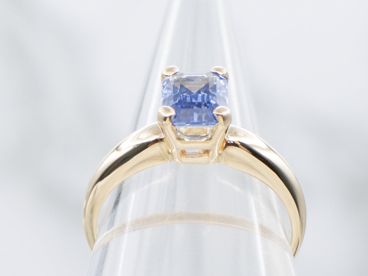 Emerald-Cut Blue Sapphire Solitaire Engagement Ring