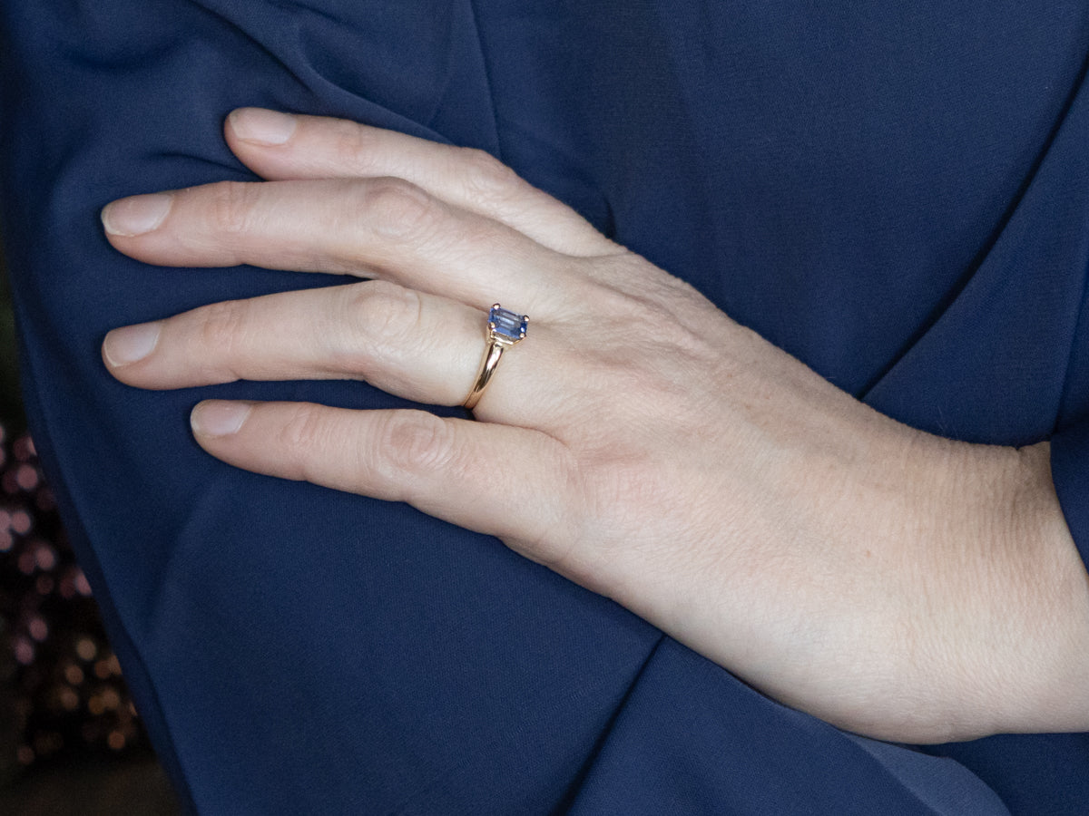 Emerald-Cut Blue Sapphire Solitaire Engagement Ring