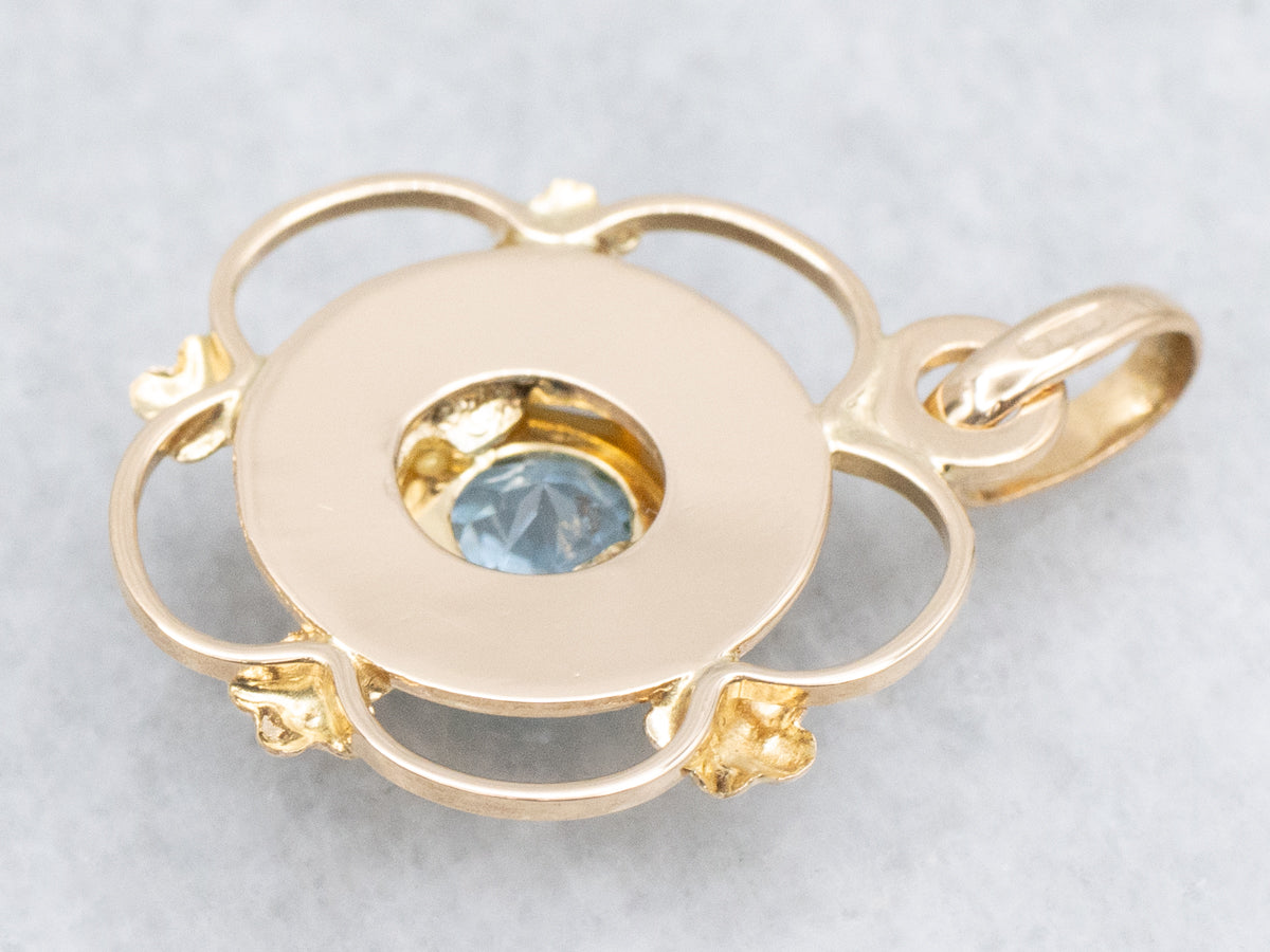 Round-Cut Blue Topaz Floral Yellow Gold Pendant