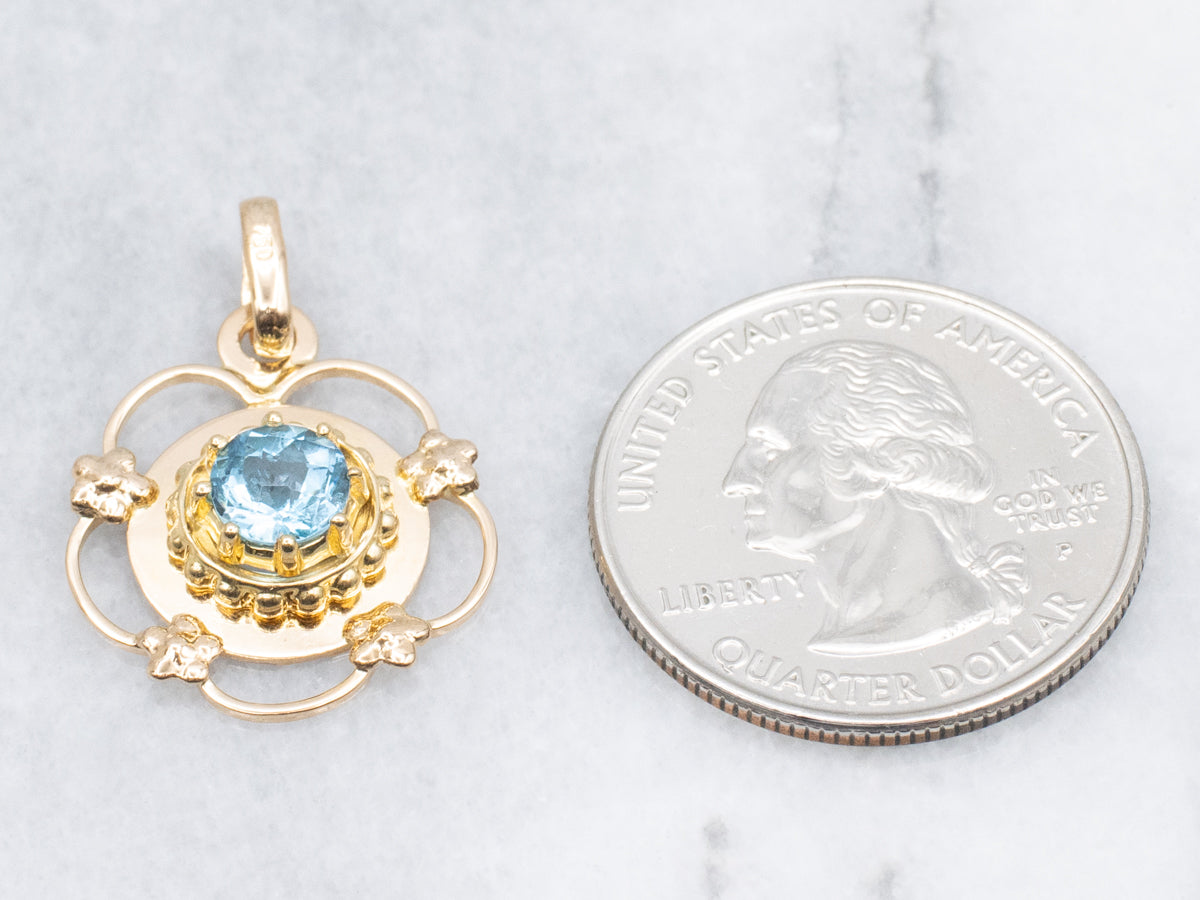 Round-Cut Blue Topaz Floral Yellow Gold Pendant