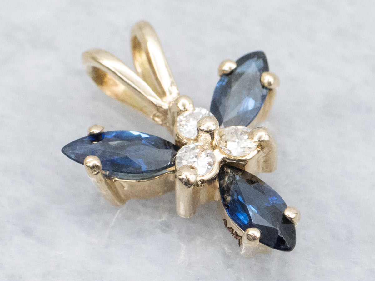 Marquise-Sapphire and Diamond Yellow Gold Pendant