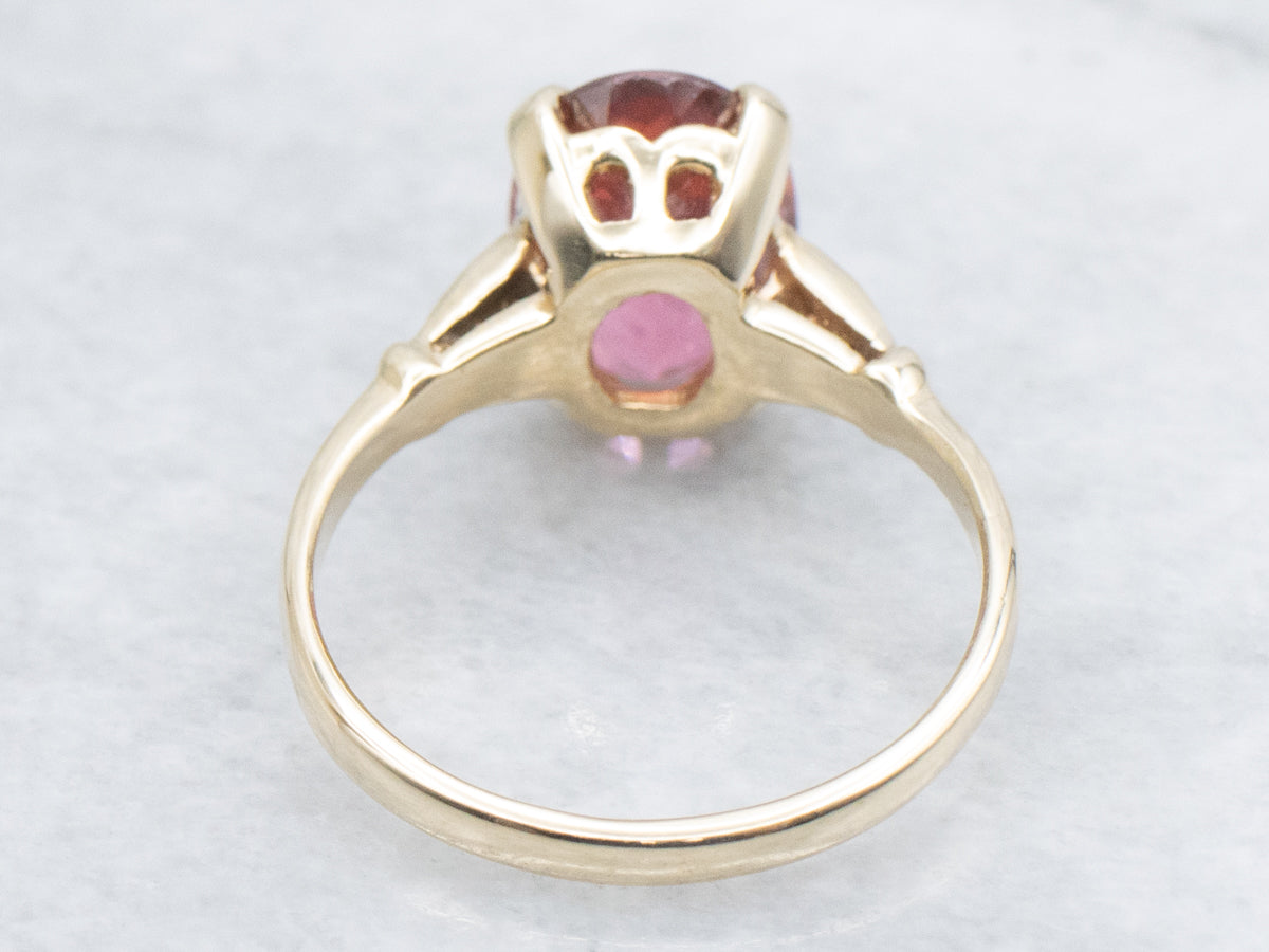 Pink Tourmaline and Diamond Yellow Gold Ring