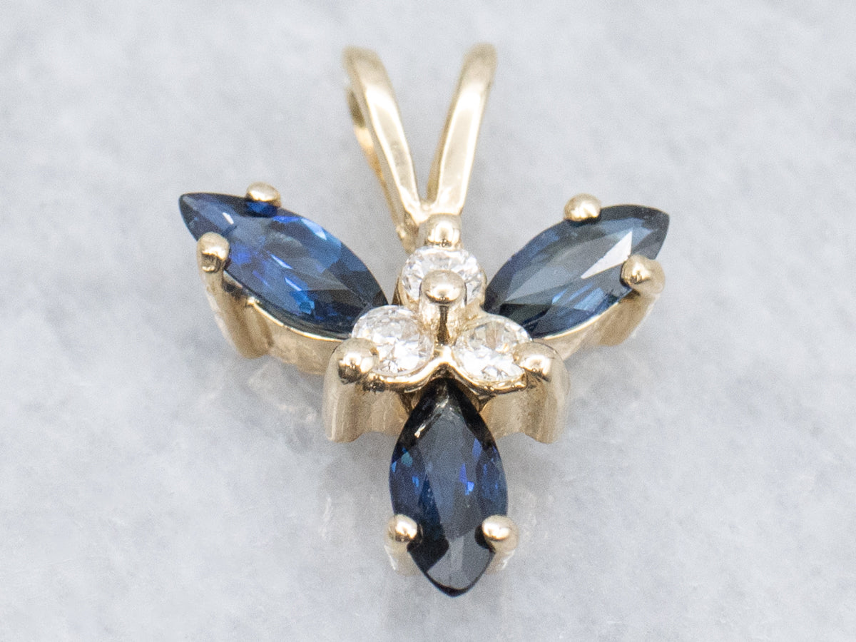 Marquise-Sapphire and Diamond Yellow Gold Pendant