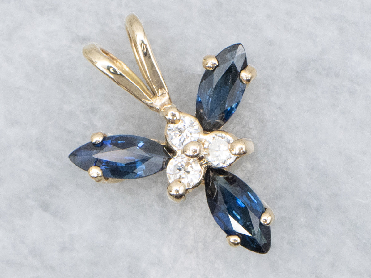 Marquise-Sapphire and Diamond Yellow Gold Pendant