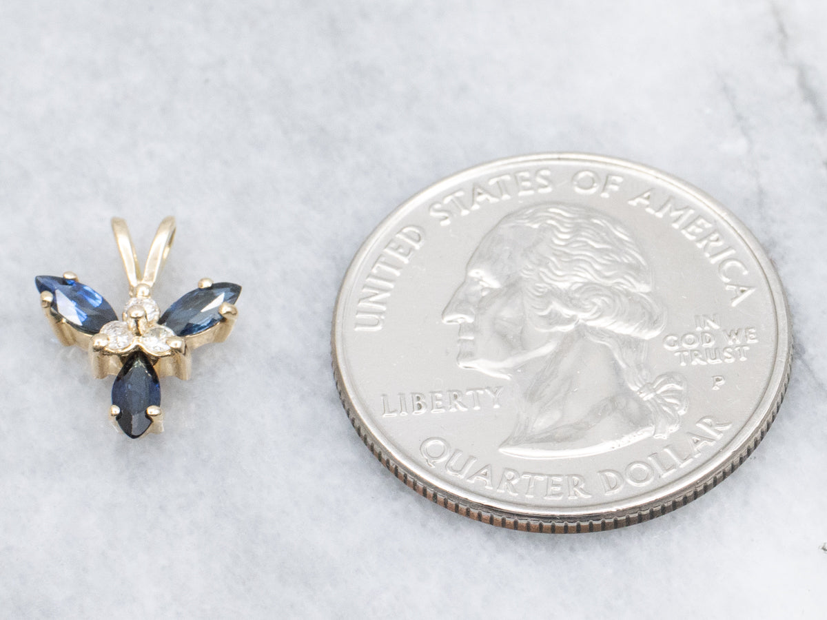 Marquise-Sapphire and Diamond Yellow Gold Pendant