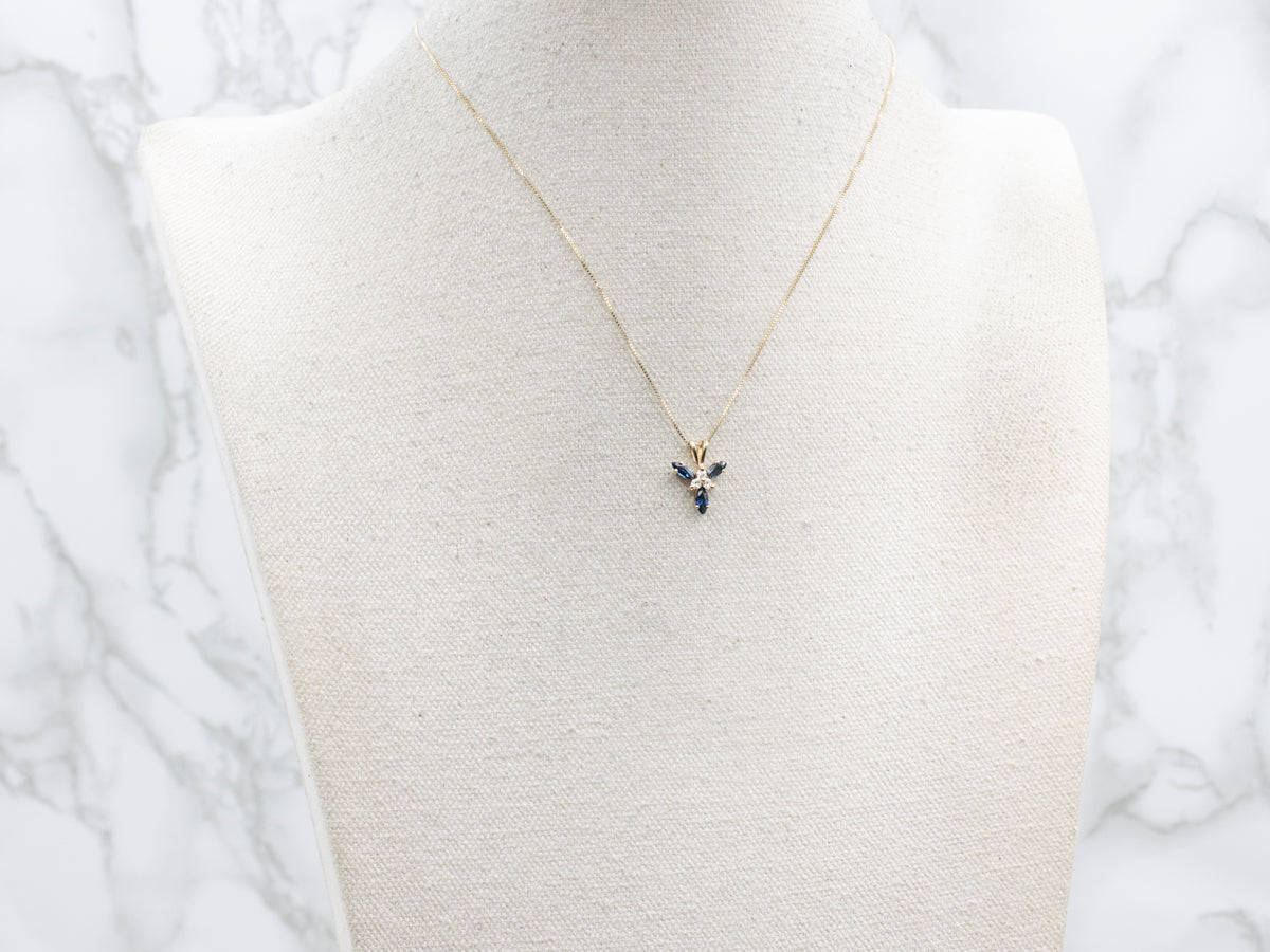 Marquise-Sapphire and Diamond Yellow Gold Pendant