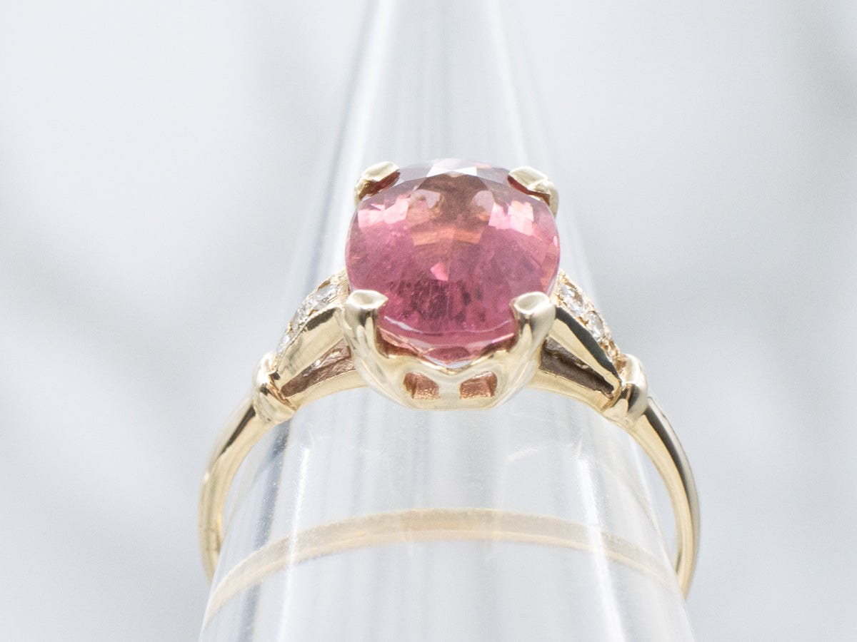 Pink Tourmaline and Diamond Yellow Gold Ring