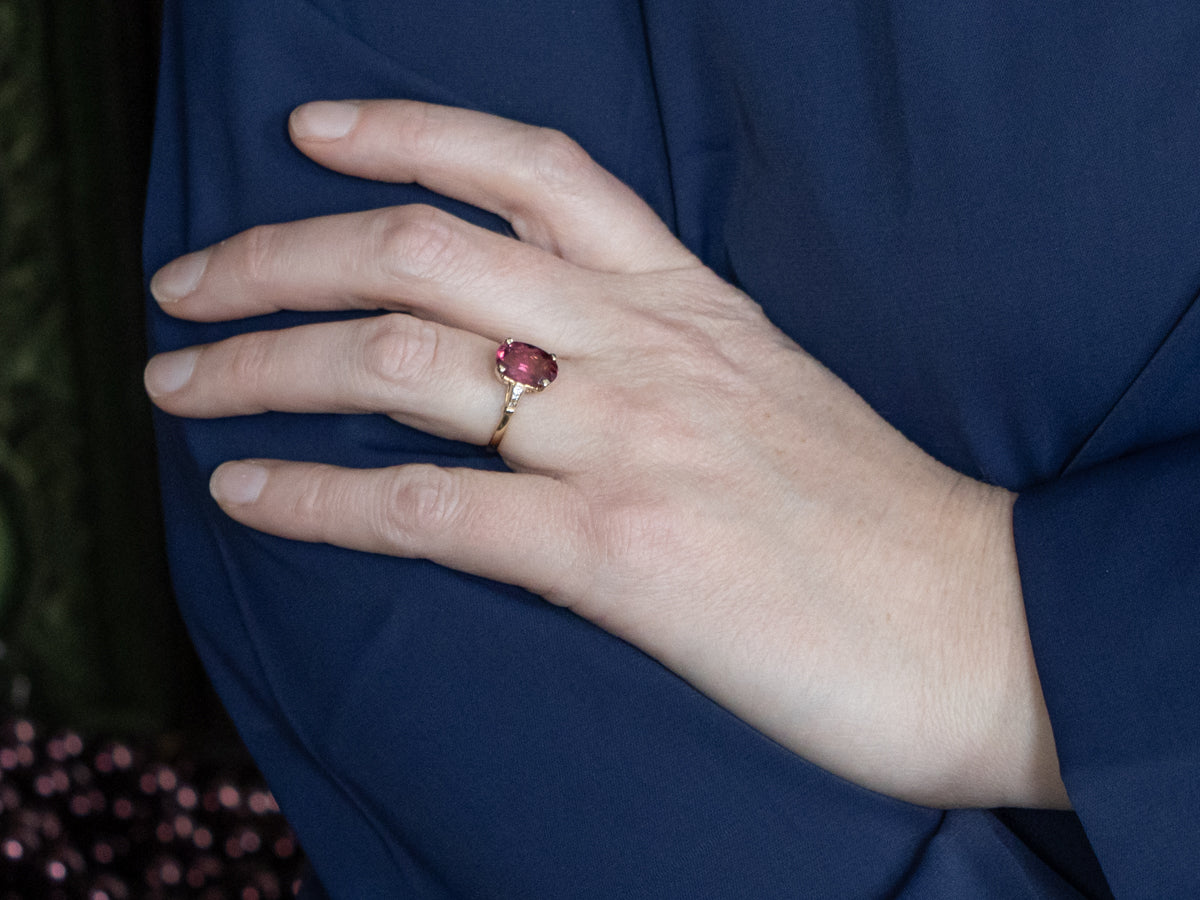 Pink Tourmaline and Diamond Yellow Gold Ring