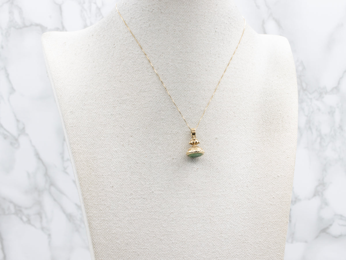 Antique Gold "Emma" Engraved Chrysoprase Etched Fob Pendant