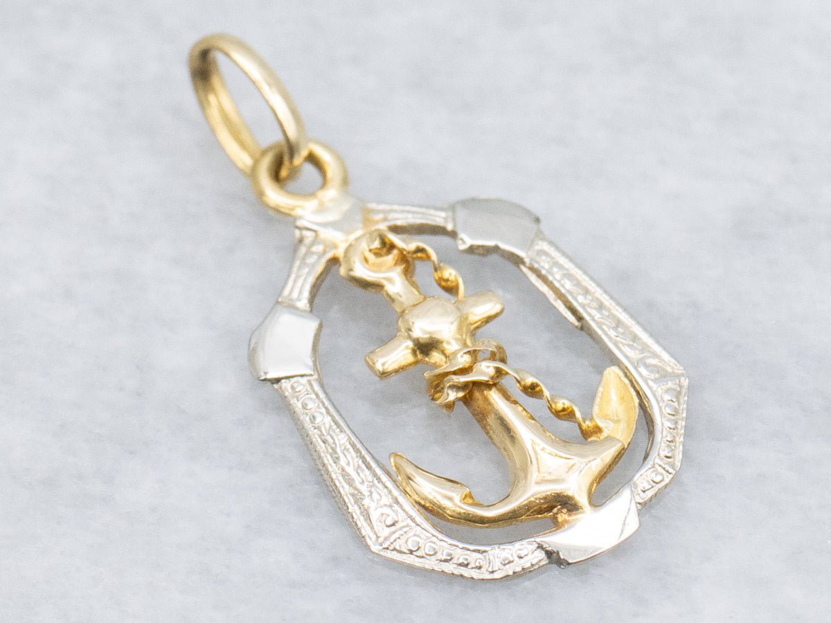 Vintage Two-Tone Gold Anchor Pendant