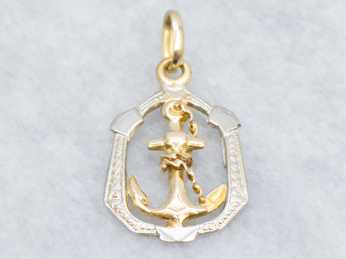 Vintage Two-Tone Gold Anchor Pendant