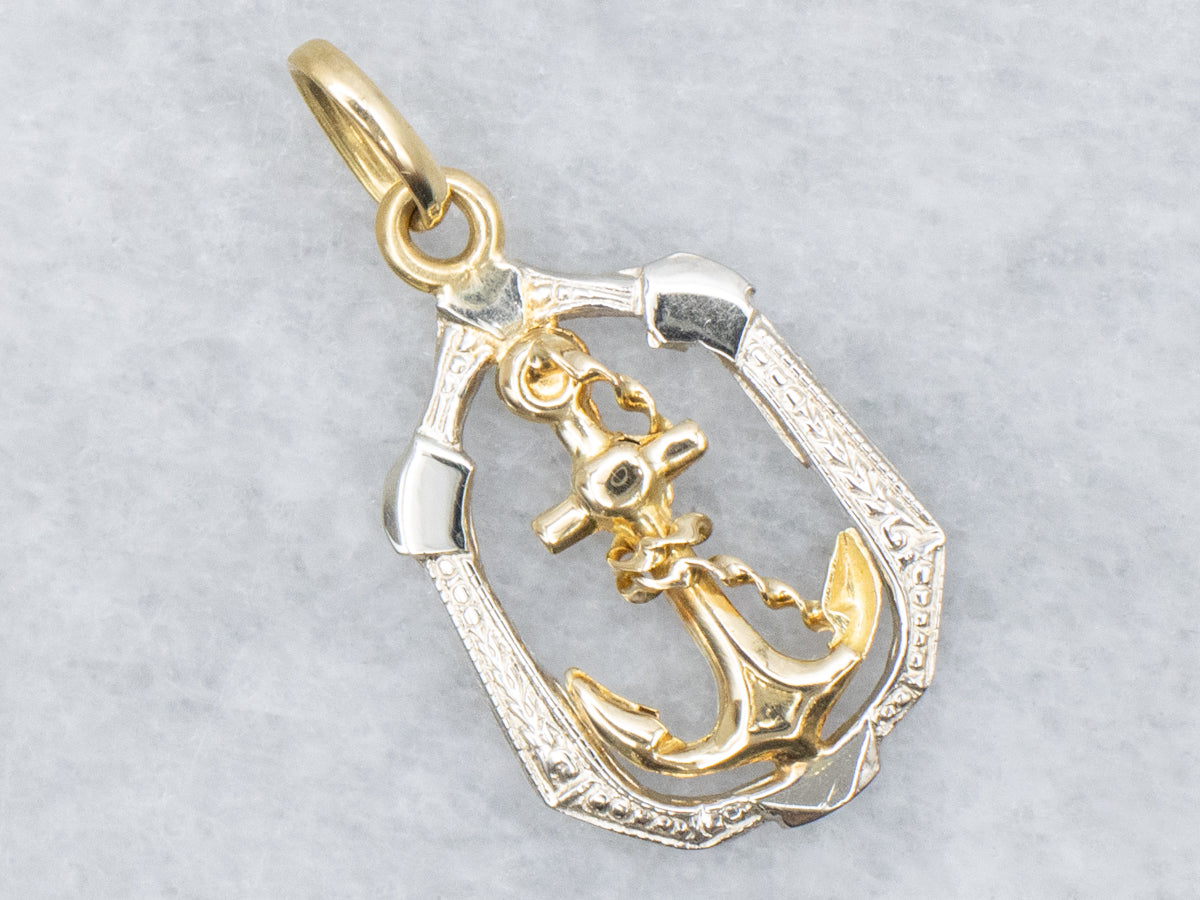 Vintage Two-Tone Gold Anchor Pendant