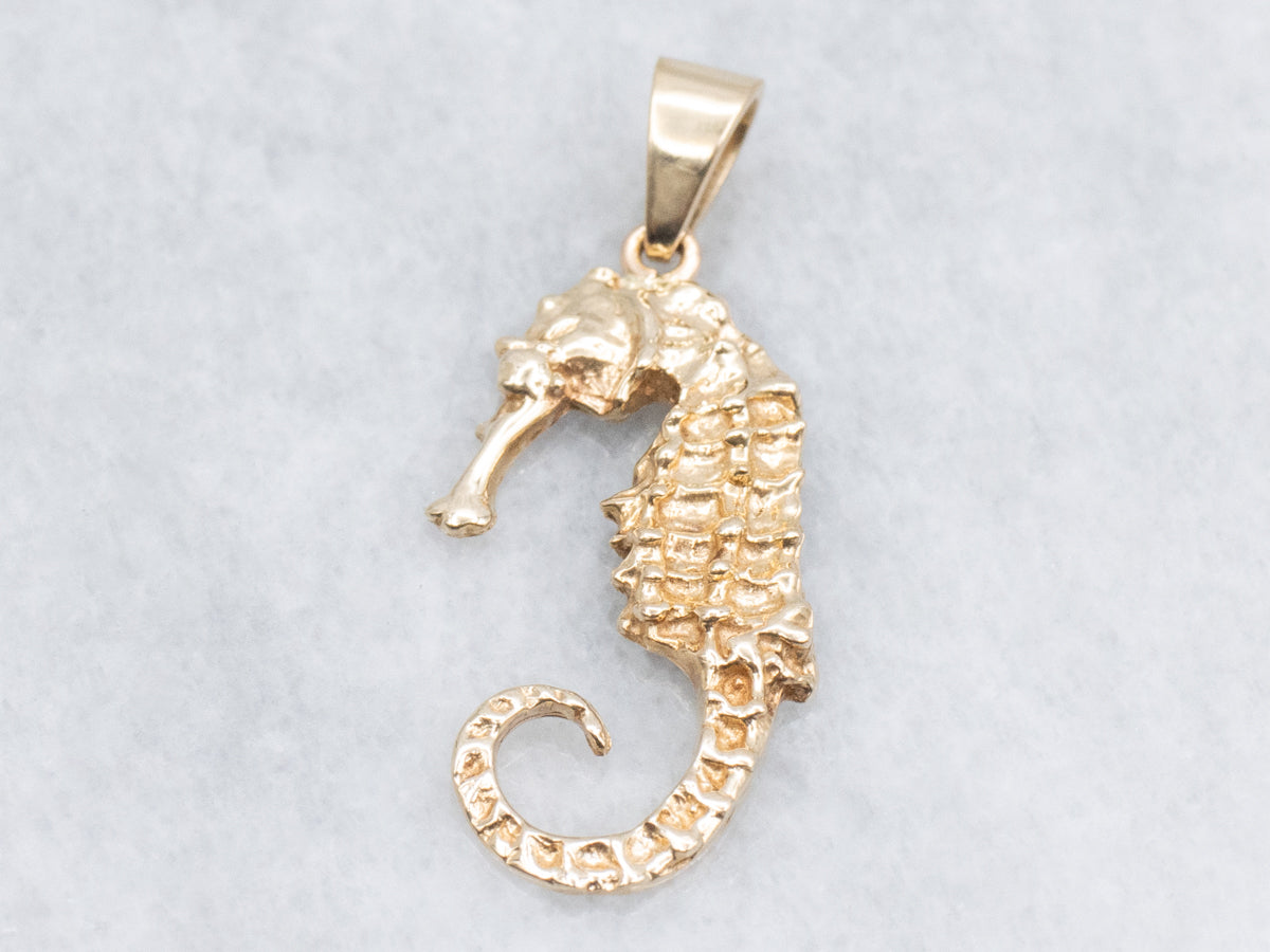 Textured Yellow Gold Seahorse Charm Pendant