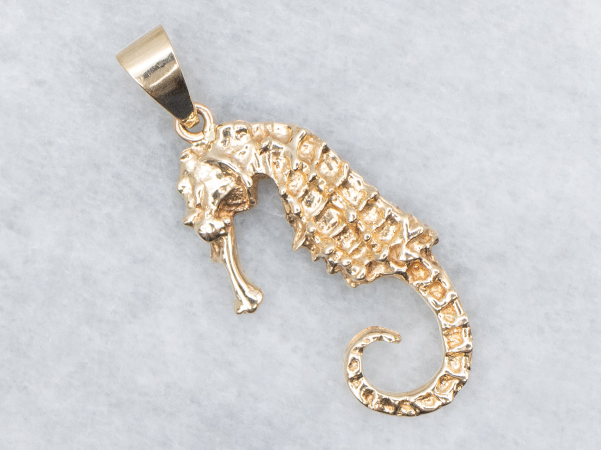 Textured Yellow Gold Seahorse Charm Pendant