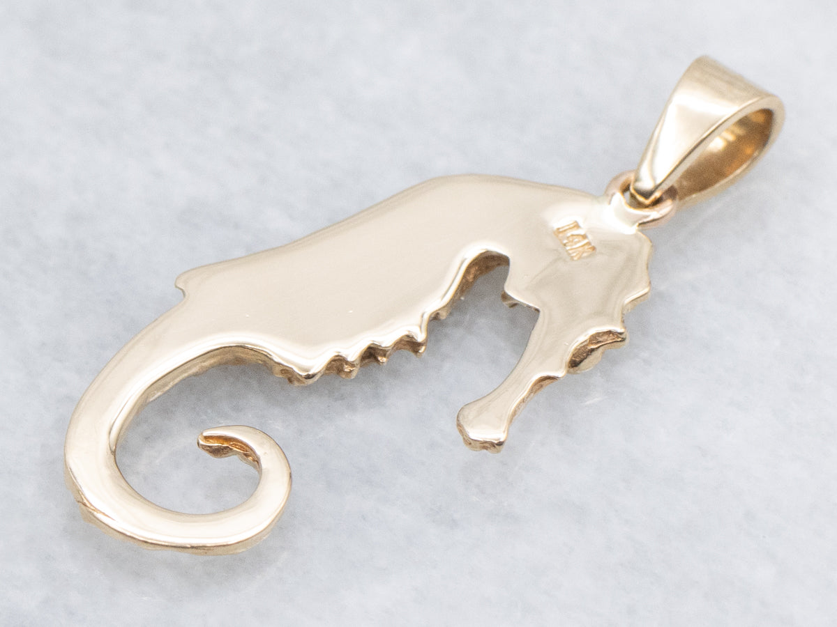 Textured Yellow Gold Seahorse Charm Pendant