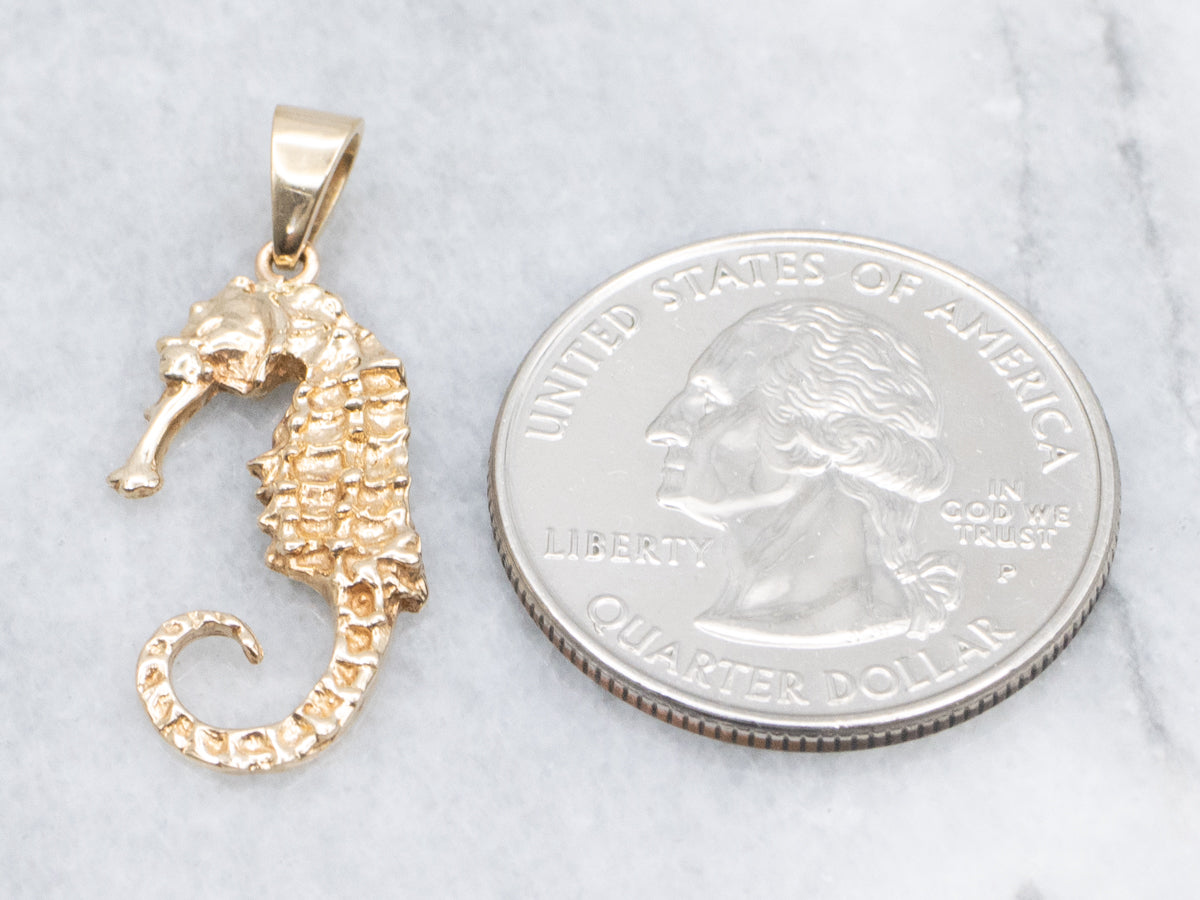 Textured Yellow Gold Seahorse Charm Pendant