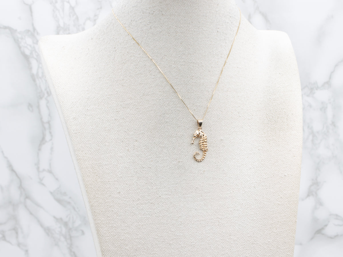 Textured Yellow Gold Seahorse Charm Pendant