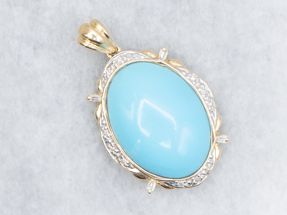 Gold and Turquoise Pendant with Diamond Accents