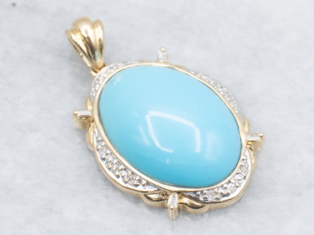 Gold and Turquoise Pendant with Diamond Accents