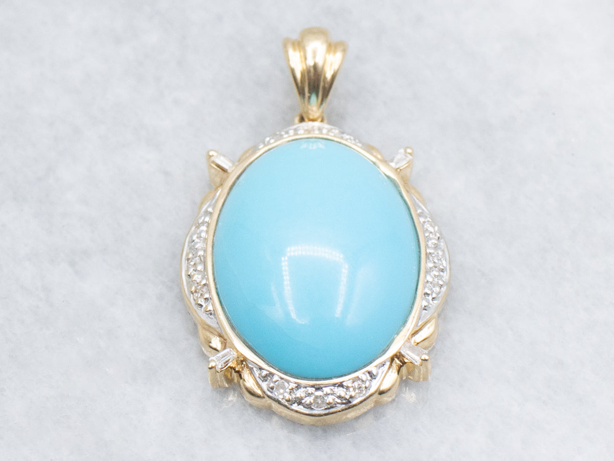 Gold and Turquoise Pendant with Diamond Accents