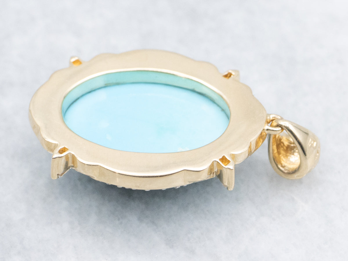 Gold and Turquoise Pendant with Diamond Accents