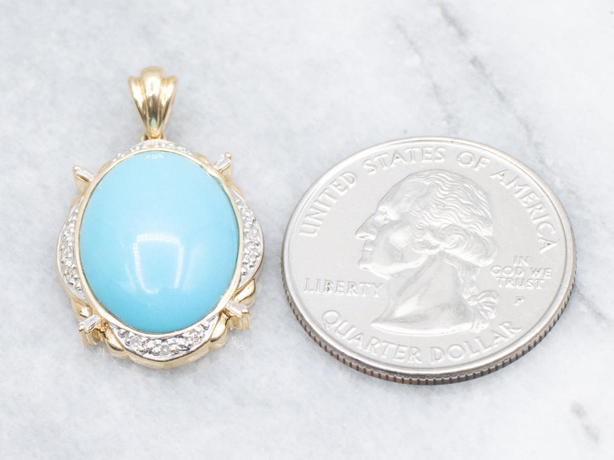Gold and Turquoise Pendant with Diamond Accents