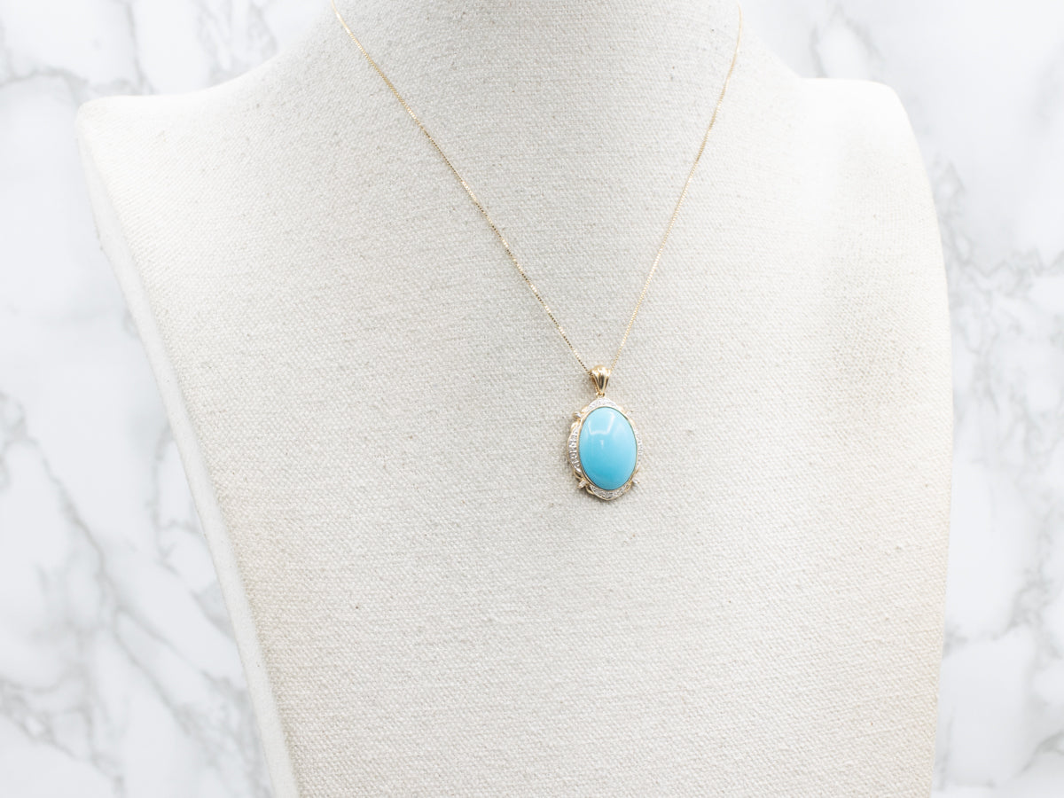 Gold and Turquoise Pendant with Diamond Accents