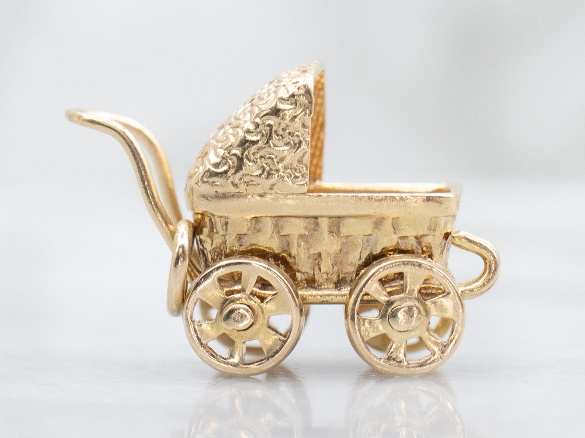 Vintage Gold Baby Carriage Pendant
