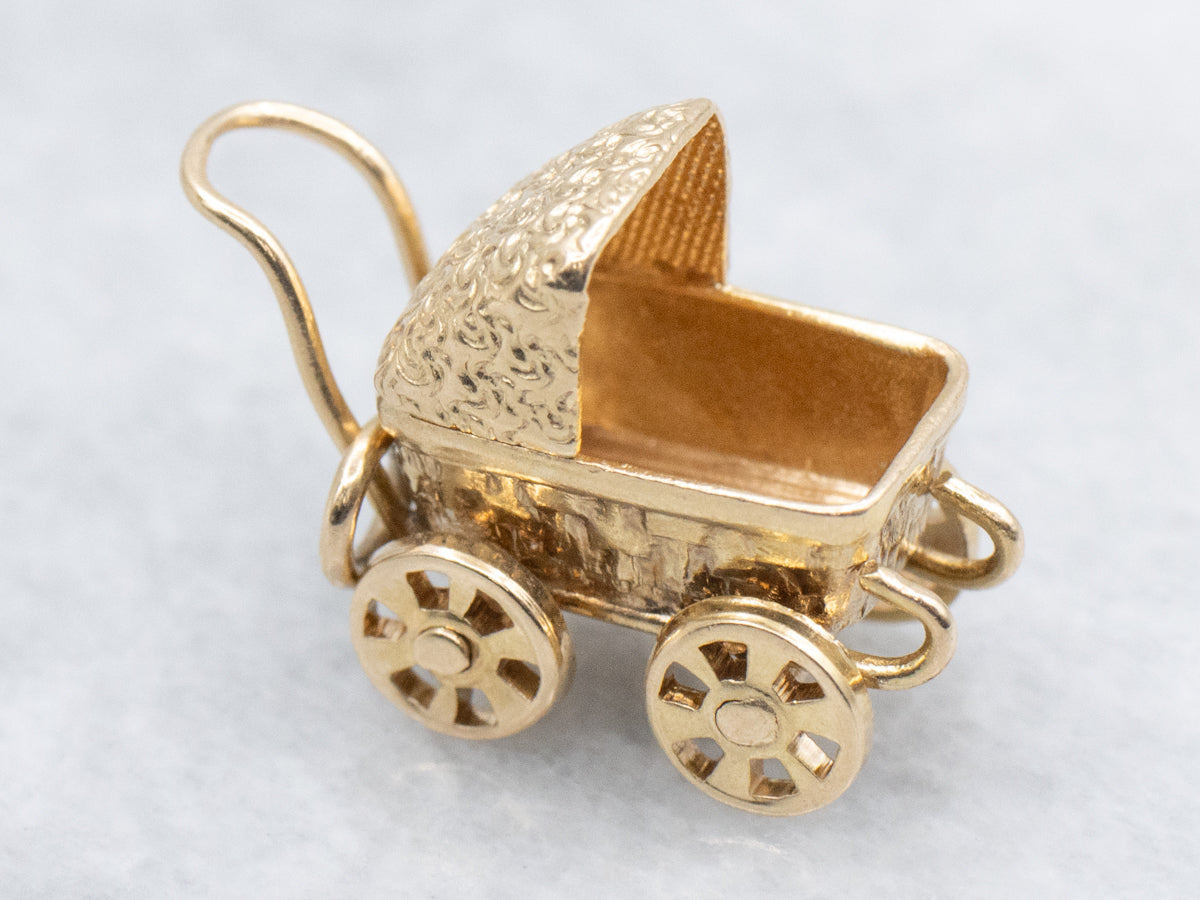 Vintage Gold Baby Carriage Pendant