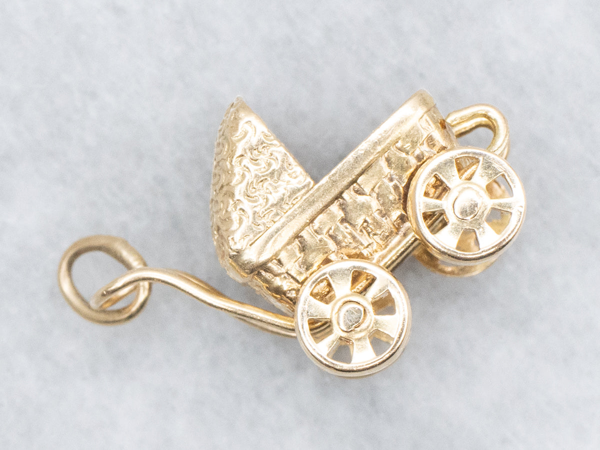 Vintage Gold Baby Carriage Pendant