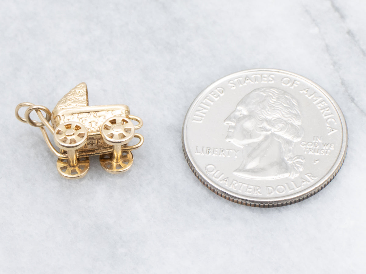 Vintage Gold Baby Carriage Pendant
