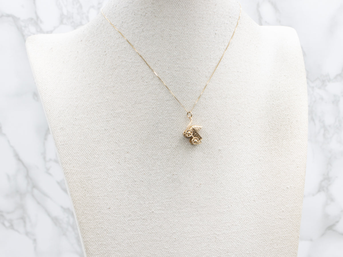 Vintage Gold Baby Carriage Pendant